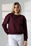 Fleece-Lined Oversized Crew Neck Wide Fit Sweatshirt 21614 Mürdüm