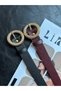 2-Pack Lush Serrated Round Patterned Women's Gold Buckle Belt Jacket Belt Dress Belt Trouser Belt