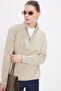 Women's Relax Fit Comfortable Cut Cotton Fleece Lined Half Zipper Beige Stand Collar Sweatshirt - 7