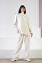 Ecru Long Sleeve Turtleneck Cashmere Women's Knit Sweater with String Detail on the Sides - 7