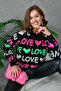 Women's Crew Neck Love Knitted Patterned Terry Fabric Knitwear Sweater 10469 - 6