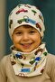 0-2 Years Old Vehicle and Tree Patterned 100% Cotton Combed Children's Beanie and Neck Collar Set Double-Sided Use