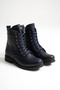 Women's Genuine Leather Lace-Up and Zipper Boots - Navy Blue - 4