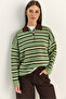 Women's Nile Green Polo Collar Striped Basic Knitwear Sweater 20258061 - 2
