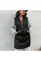 Women's Black Long Hooded Side Zipper Slit Puffer Vest - 3