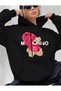 Pink-Hatted Bear-Printed Hooded Sweatshirt