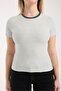 Women's Striped Stretchy Rib Fabric Short Sleeve Crew Neck Slim Fit Basic Casual T-Shirt 6013 - 6