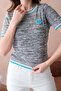 Women's Crew Neck Short Sleeve Stone Embroidered Knitwear Sweater 12040 - 2