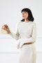 Ecru Long Sleeve Crew Neck Buttoned Sleeves Cashmere Women's Knitwear Sweater - 5