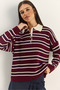 Women's Burgundy Polo Collar Striped Basic Knitwear Sweater 20258061