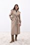 Wide Collar Long Coat - Beige