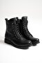 Women's Genuine Leather Lace-Up and Zipper Boots - Black - 2