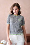 Women's Crew Neck Short Sleeve Stone Embroidered Knitwear Sweater 12040 - 7