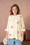 Women's Crew Neck Star Patterned Pearl Embroidered Ov Oversized Riko Sweater 12064 - 3