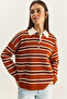 Women's Tile Polo Collar Striped Basic Knitwear Sweater 20258061