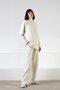 Ecru Long Sleeve Turtleneck Cashmere Women's Knit Sweater with String Detail on the Sides - 5