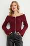 Zippered Madonna Collar Cardigan with Sleeve Detail