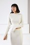 Ecru Long Sleeve Crew Neck Buttoned Sleeves Cashmere Women's Knitwear Sweater