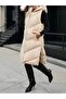 Women's Cream Long Hooded Side Zipper Slit Puffer Vest - 3
