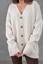 Women's V-Neck Button Closure Oversized Long Knitwear Cardigan 8596 - 2