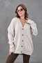 Women's V-Neck Button Closure Oversized Long Knitwear Cardigan 8596 - 6