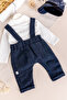 Baby Boy Salopet Jumpsuit Set with Bow Tie and Cap - 4