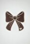 Ribbon-Shaped Hazelnut Brown Fabric Ecru Embroidered Cocktail Napkin 1 Piece