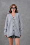 Women's V-Neck Button Closure Oversized Long Knitwear Cardigan 8596 - 7
