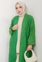 Cherry Patterned Long Knitwear Cardigan Green Hm2334 - 4