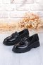 35833 Black Comfortable Loafer Women's Shoes with Opening Buckle Detail - 5
