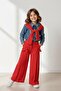 Miniğimin Cicileri Shoulder Scarf Detail Shirt 2-Piece Set - Red