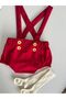Handmade 100% Cotton Baby Salopet Shorts - Red - Summer Romper Shorts with Straps and Buttons - 4