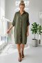 Khaki Shirt Collar Buttoned Long Sleeve Buttoned Casual Muslin Woven Shirt Dress 105 75