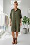 Khaki Shirt Collar Buttoned Long Sleeve Buttoned Casual Muslin Woven Shirt Dress 105 75 - 2