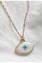 Stainless Steel Chain White Eye Necklace-Gold - 2