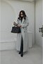 Grey Honeycomb Buttoned Flap Pocket Coat - 3
