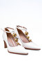 Gold Detailed T-Strap Heeled Shoes - 3