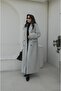 Grey Honeycomb Buttoned Flap Pocket Coat - 6