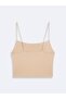 Thin Strap Basic Crop Beige Tank Top - 3