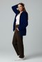 Women's Zippered Hooded Long Plush Fleece Cardigan Navy Blue - 3