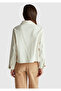 Women's Cream 100% Cotton Pocket Buttoned Shirt Collar Jacket - 3