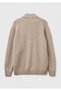 Men's Beige Melange 100% Wool Ribbed Detailed Zippered Cardigan - 2