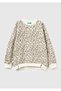 Girl's beige all-over Printed logo label detailed Slit sweatshirt
