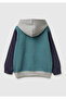 Boy's Dark Green-Grey Front Logo Printed Pocket Zippered Fleece-Lined Sweatshirt - 2