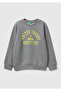 Boy's anthracite melange front logo Printed ribbed Fleece-Lined sweatshirt