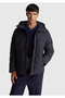 Men's Navy Blue Snap Button Hooded Inflatable Jacket
