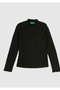 Girl's Black Logo Label Ruffle Detail Half Turtleneck Long Sleeve T-Shirt