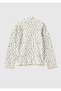 Girl's cream mix all-over pattern ribbed mock neck Slim Fit long sleeve t-shirt - 2