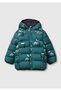 Boy's Dark Green All Printed Logo Embroidered K Hooded Eco Goose down Coat