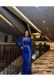 Stone detailed long evening dress 583089 COBALT BLUE - 2